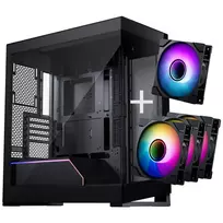 PHANTEKS NV-Series NV5 MK2 ATX korpusas, grūdintas stiklas, DRGB - Satin Black + 3 vnt. M25 Gen2 PWM D-RGB Reverse Blade ventiliatoriai + 1 normalus ventiliatorius - 120 mm
