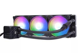 Vandens aušintuvas „Alphacool 13074“ – 120 mm ventiliatoriai, 3 vnt., 2500 RPM, 40 cm vamzdeliai, varinis radiatorius, kelių spalvų LED, juodas