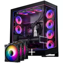 PHANTEKS NV Series NV7 E-ATX korpusas, grūdintas stiklas, ARGB - juodas + M25 Gen2 PWM D-RGB ventiliatorius 3 vnt. pakuotė - atvirkštinė mentė, 140 mm + DRGB rinkinys