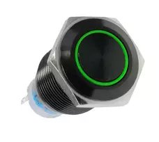 Lamptron LAMP-SW1913L-H plieninis jungiklis su žaliu LED žiedu, juodas, 2,2 cm