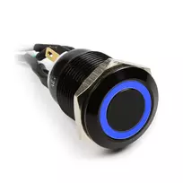 Vandal-proof mygtukas Impactics 19mm, IP65, mėlynas LED, juodas