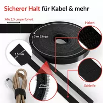 Label-The-Cable LTC RIP STRAP juostelė su kabliukais ir kilpomis, juoda, 3 m (LTC 1410-3)