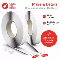 Kabelio tvirtinimo juosta Label the Cable Easy Tape Strap LTC 1520-8-20, 8 m ilgio, 20 mm pločio, balta