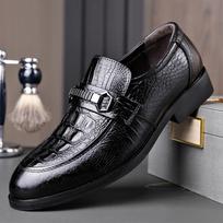 Autumn New Men's Cowhide Business Formal Shoes One-leg Soft Sole Crocodile Pattern Casual Real Leather Shoes Casual Simple Shoes 38