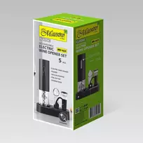Elektrinis kamščiatraukis Maestro MR-1623, įkraunamas per USB-C, belaidis, juodos spalvos, 5 dalių rinkinys