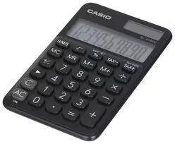 Pagrindinis skaičiuotuvas CASIO SL-310UC-BK – 10 skaitmenų, baterija/saulė, mokesčių ir pelno funkcijos, kišeninis dydis (70×118×8.4 mm), juodas