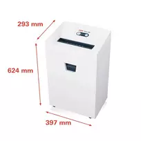 Smulkintuvas HSM Pure 420 — smulkinimas į daleles P-4, 24 cm darbinis plotis, 15 lapų talpa, 35 l krepšelis, baltas