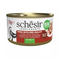 SCHESIR Complements Tunas su raudonąja barškučiu drebučiuose – šlapias ėdalas katėms – 70g