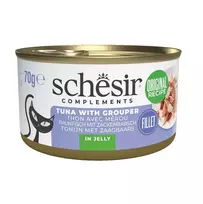 Šlapias kačių maistas Agras Pet Foods SCHESIR Tunas su gruperiu drebučiuose 70 g, suaugusioms katėms