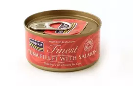 Šlapias kačių ėdalas FISH4DOGS Tunio filė su lašiša 70 g pakelis, suaugusioms katėms, žuvies skonio, 85% drėgmės