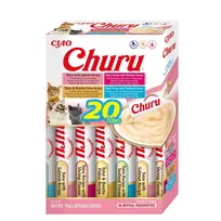 Šlapieji kačių skanėstai INABA Churu Variety Box Seafood – 20 vnt. × 14 g, žuvies pasta, be grūdų, be cukraus ir be glitimo