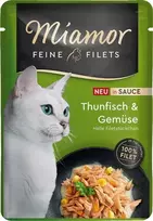 Šlapias kačių ėdalas Miamor Fine Filets Tunas su daržovėmis padaže, 100 g pakelis, suaugusioms katėms, monoproteininis