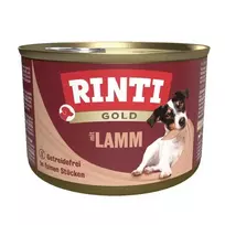 Šlapias šunų ėdalas RINTI Gold ėriena 185 g – pilnavertis konservuotas mėsa suaugusiems šunims