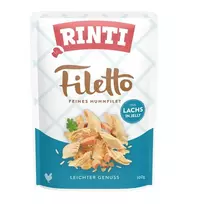 Šlapias šunų ėdalas RINTI Filetto vištienos filė su lašiša 100 g pakelis, pilnavertis suaugusių šunų ėdalas, 82% drėgmės, 14% baltymų