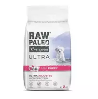 Sausas šunų ėdalas VETEXPERT RAW PALEO Ultra Mini Puppy Pork 2 kg – pilnavertis pašaras mažų ir žaislinių veislių šuniukams, 33% baltymų, 19% riebalų
