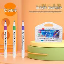 Double-Headed Acrylic & Watercolor Marker for Kids & Students 12 Colors Thin Shaft with Carrying Case