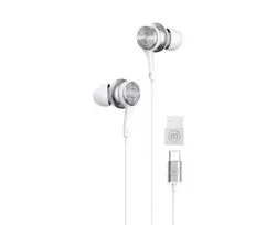 Maxell XC1 laidinės ausinės USB-C su USB-A adapteriu baltos