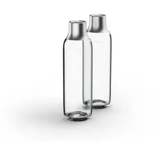 BRITA 118426 gazuotas butelis – 1 L stiklinis butelis su nerūdijančio plieno dangteliu, 287 mm aukštis, 2 vnt. pakuotė