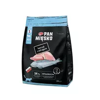 Sausas kačių ėdalas Pan Miesko Vištiena su Upėtakiu S, Visaverčiai kąsneliai, 400 g, 39% Baltymų, 16% Riebalų