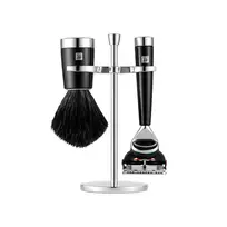 ZWILLING CLASSIC 3 dalių skutimosi rinkinys su rankiniu skustuvu, šepetėliu ir laikikliu – juoda