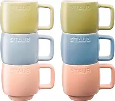 Keraminiai puodeliai Staub 6 vnt., įvairiaspalviai, 100 ml – 6 arbatos/espresso puodeliai