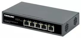 Intellinet 5-Port Gigabit Switch su PoE perdavimu, vienas IEEE 802.3bt (PoE++ / 4PPoE) PD PoE prievadas su 95 W galios įvadu, keturi PSE PoE prievadai, PoE galios biudžetas iki 65 W, IEEE 802.3at/af suderinama išvestis, stalinis, montuojamas ant sienos
