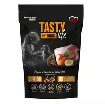 Šlapias šunų ėdalas BIOFEED Tasty Life junior 90% antis 500 g – pilnavertis ėdalas augimui, 11,5% baltymų, 8,5% riebalų