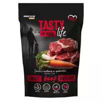 Šlapias šunų ėdalas BIOFEED Tasty Life jautiena 90% 500 g pakelis, pilnavertis suaugusiems šunims, baltymai 12%, riebalai 6,5%, drėgmė 79%