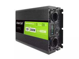 Automobilinis keitiklis Green Cell INVGC12P2000LCD 2000W 12V į 230V grynas sinusas, LCD, 1×USB, 2×kištukiniai lizdai