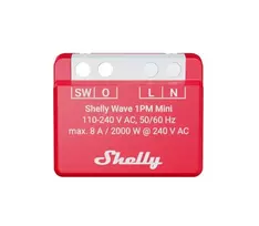 Sieninis išmanusis relė Shelly 1PM — vieno kanalo Z-Wave mini jungiklis, 110–240V, 8A, 2000W, 868.4 MHz