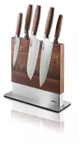 Magnetinis peilių laikiklis GEFU 13958 Guard – nerūdijantis plienas ir riešutmedis, 90×250×256 mm