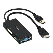 Lindy HDMI į DisplayPort, DVI ir VGA keitiklis, 0,15 m, 2160p, juodas