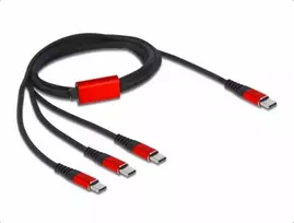 USB įkrovimo laidas DeLOCK 3 in 1 USB Type-C į 3 x USB Type-C 1 m juodas/raudonas