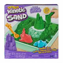 Vaikų kinetinis smėlio rinkinys Spinmaster 6067479 – 1 kg žalias smėlis, dėžutė-smėlio dėžė, 4 formelės ir įrankiai