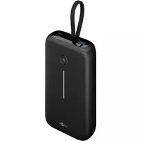 Powerbank 20.000 mAh su integruotu USB-C laidu 13 cm, 30 W (juoda, 20 Ah, 1x USB-A, 2x USB-C, PD, QC)