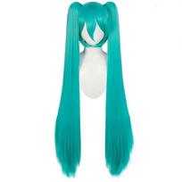 110cm Cosplay Wig  Anime Long Synthetic Hair Clips 2 Ponytails Lolita Wig for Halloween 1pc&42inches žalia