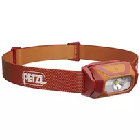 Petzl TIKKINA 300 lm raudona — kompaktiškas priekinis žibintas, reguliuojamas spindulys, baterijomis maitinamas