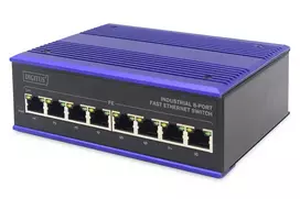 DIGITUS pramoninis 8 prievadų Fast Ethernet jungiklis DIN bėgiui, išplėstas temperatūrų diapazonas