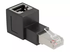 DeLOCK RJ45 kištukas į RJ45 lizdą adapteris Cat.6A 90° į viršų kampu juodas