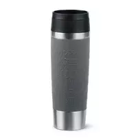 Kelioninis puodelis EMSA Classic Grande 500 ml – pilkas nerūdijantis plienas, silikoninis dangtelis, polipropileninis viršus, Ø 8,3 cm × 240 mm