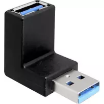 USB 3.2 Gen 1 adapteris, USB-A kištukas > USB-A lizdas 90° (juodas, aukštyn / žemyn lenktas)