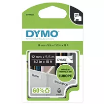 DYMO D1 aukštos kokybės nuolatiniai poliesterio lipdukai | 12 mm x 5,5 m ritinys | juodas spausdinimas ant balto | savaime lipnūs etikečių kasečių ritiniai, skirti LabelManager ir LabelWriter Duo etikečių spausdintuvams