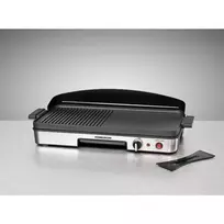 Elektrinis stalo grilis Rommelsbacher BBQ 2003 — 1900 W, 50×25 cm, briaunotas + Teppanyaki, reguliuojamas termostatas, sidabrinis/juodas