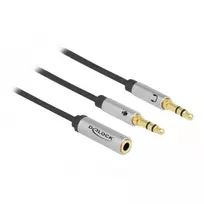 Delock - Headsetadapter - mini-phone stereo 3,5 mm 4-pole weiblich bis Stereo Mini-Klinkenstecker männlich - 27cm - Schwarz (66740)