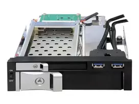 DeLOCK 5,25 colio mobilus diskų dėklas, skirtas 1 x 2,5 colio + 1 x 3,5 colio SATA HDD, su 2 x USB 3.0 prievadais (47209)