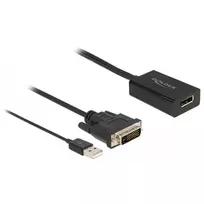 Delock adapterio laidas DVI-D, USB (tik maitinimas) (M) į DisplayPort (M) - DisplayPort 1.2 - 50 cm - Palaiko 4K 30 Hz - Juoda (63189)