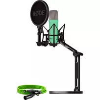 Mikrofonas RODE NT1 Signature su XLR kabeliu ir stalo stovu, šviesiai žalias, rinkinys
