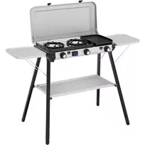 Camping Kitchen 2 Multi Cook Plus, dujinė viryklė pilka, 2 kaitvietės 2x 1,8 kW + grotelių plokštė 0,9 kW, modelis 2025