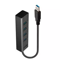 Lindy 4 prievadų USB 3.0 šakotuvas, USB 3.2 Gen 1 (3.1 Gen 1) Type-A, juodas, aliuminis, plastikas, 0,3 m