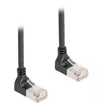 Tinklo kabelis DeLOCK RJ45 Cat.6A S/FTP plonas 90° į viršų 1m juodas
